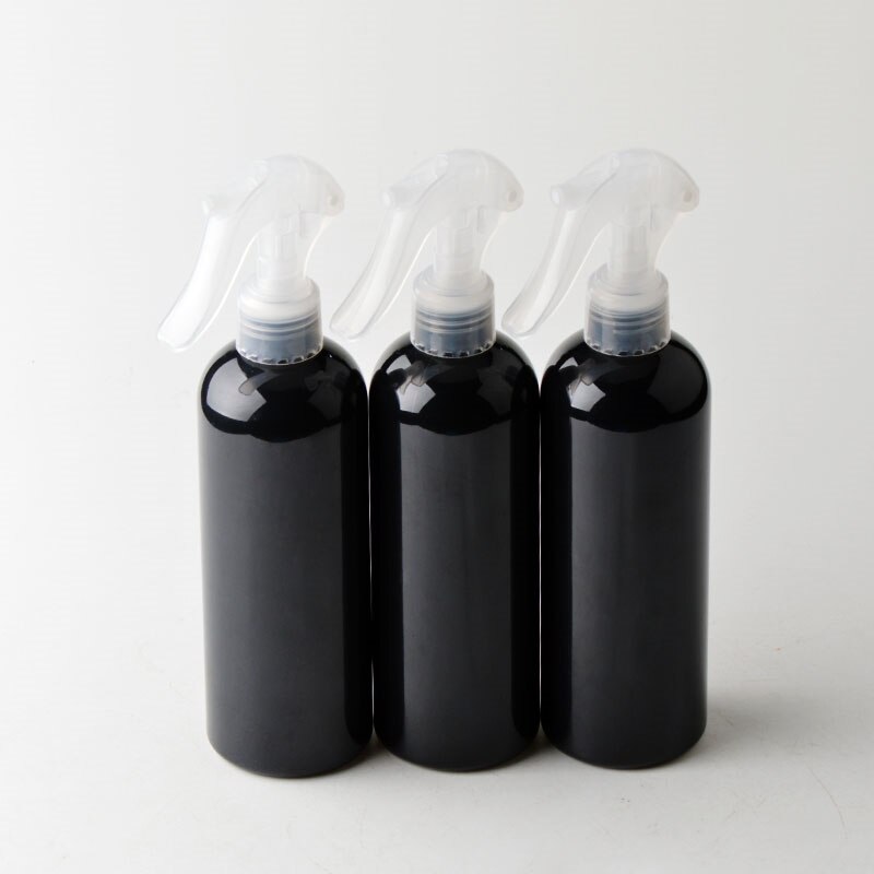 6ps/lot 300ml Travel Shower Black Plastic Spray Bottles With Ergonomic Trigger Sprayer Refillable Bottle Support Logo Printing: 6 with clear sprayer