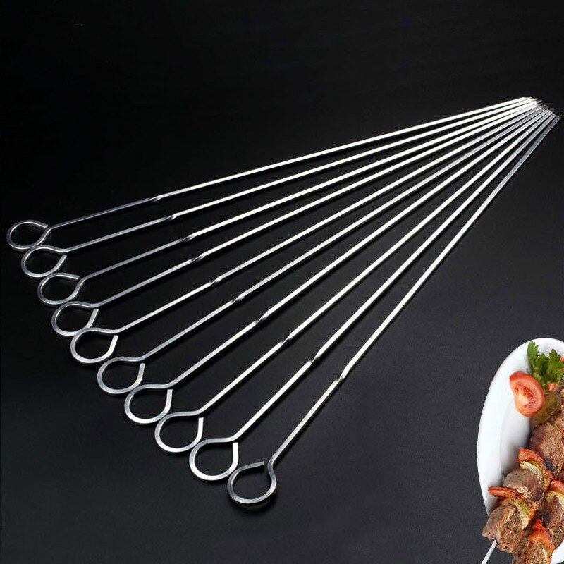 10 stk 38cm 15in lange grillspyd sæt kogeværktøj metal grillspyd firkantede grillpinde shish kabob spyd bbq grillnåle