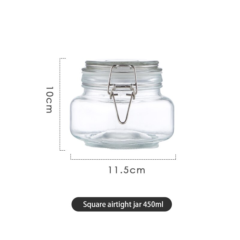 Food Coffee Beans Storage Bottles &amp; Jars with Cover Glass Vacuum Sealed Tank Press Exhaust Glass Box Stockpile Jars With Lids: Square 450ML