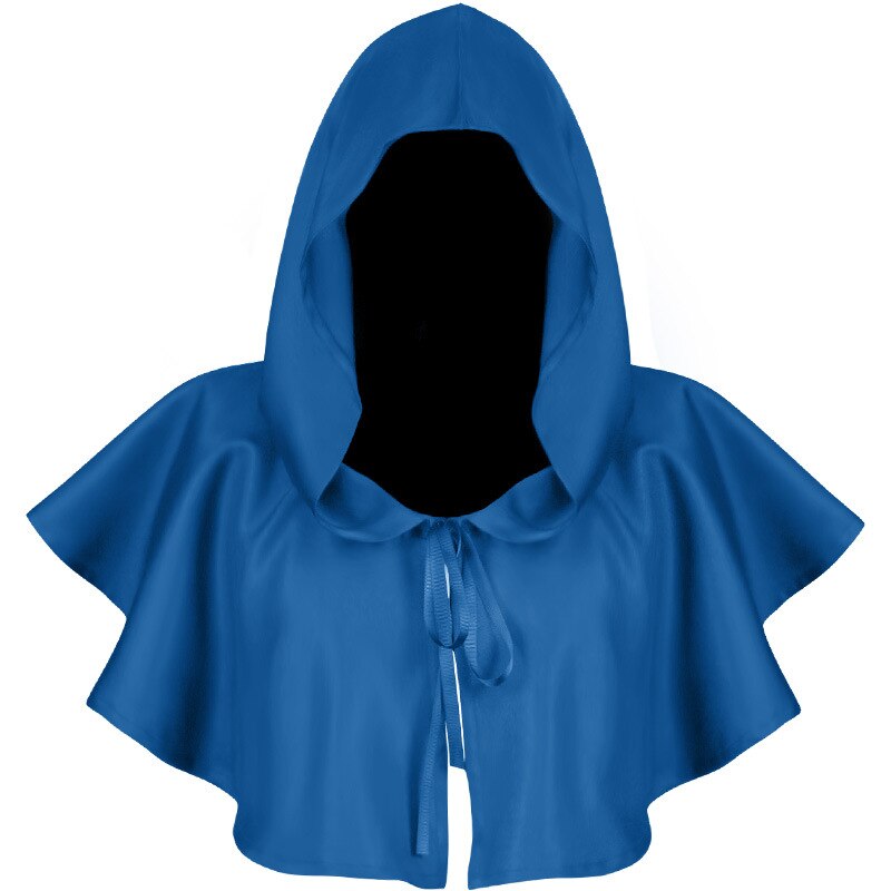 Halloween Party Witchcraft Hooded Cloak Costume Short Robe Medieval Knight Cape Unisex Costume Witch Wizard Vampire Outfit Top: Blue