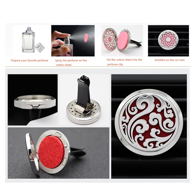 Car Aromatherapy Essential Oil Car Diffuser With 10 Replacement Felt Pads Stainless Steel Air Freshener Car Diffuser Vent Clip