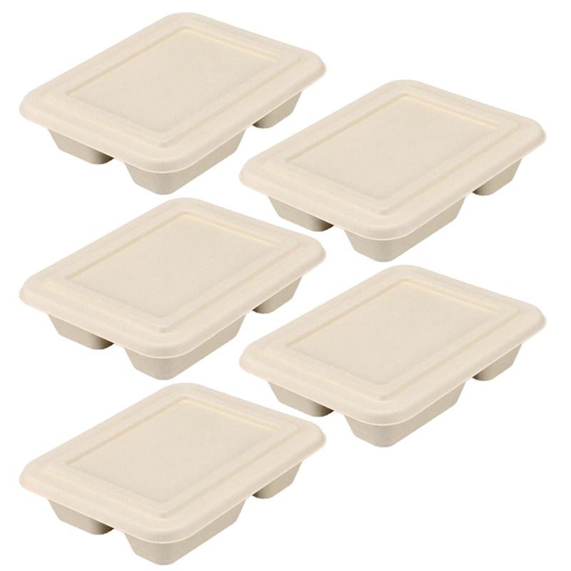 5PCS 800ML Three-Grid Food Containers Disposable Pulp Lunch Box Biodegradable Takeout Box Eco-Friendly Doggy Boxes With Lid