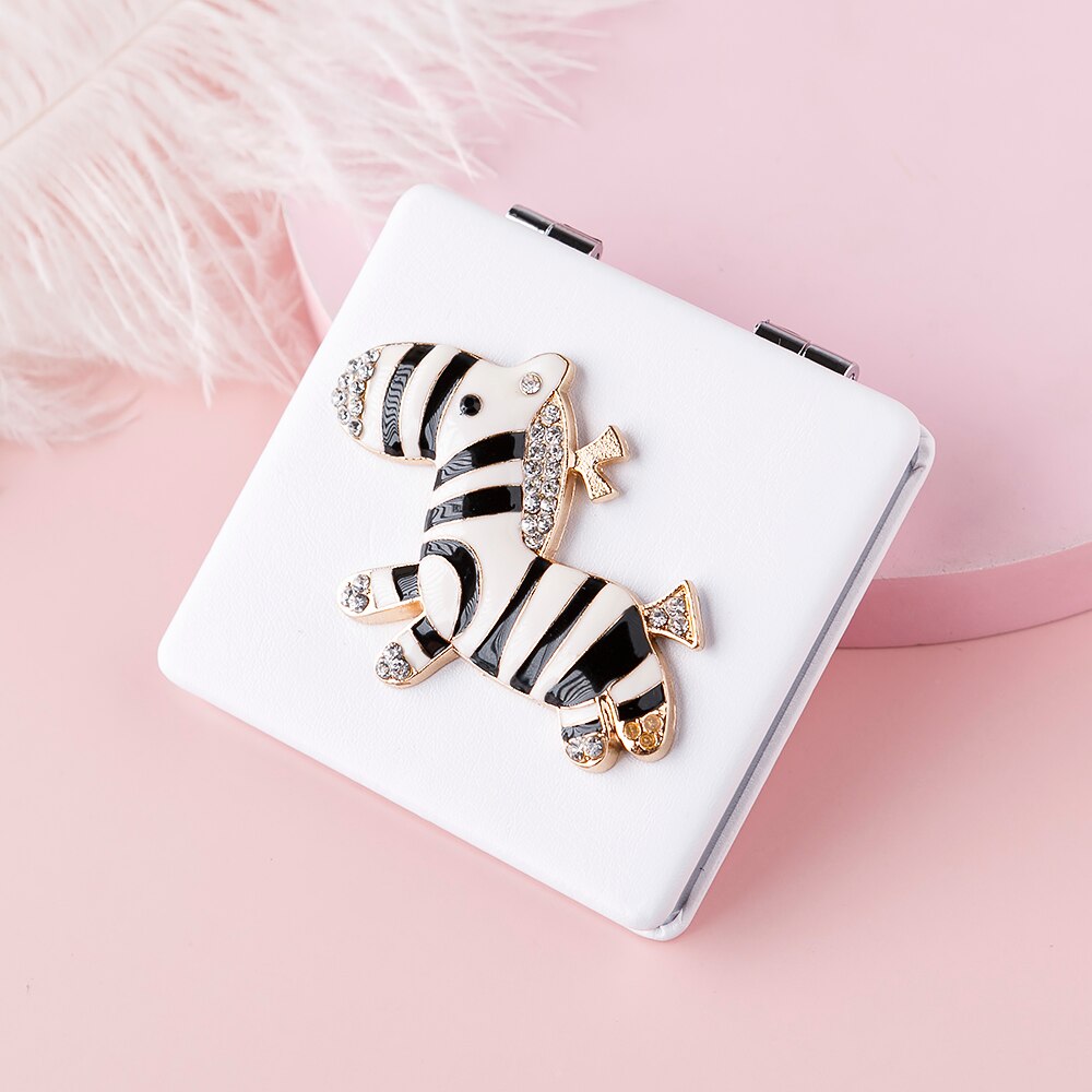 Mini Pocket Cosmetische Makeup Spiegel, 2-Gezicht Pu Leer Draagbare Vergrootglas Folding Compacte Spiegel Zebra Party Gunsten Cadeaus