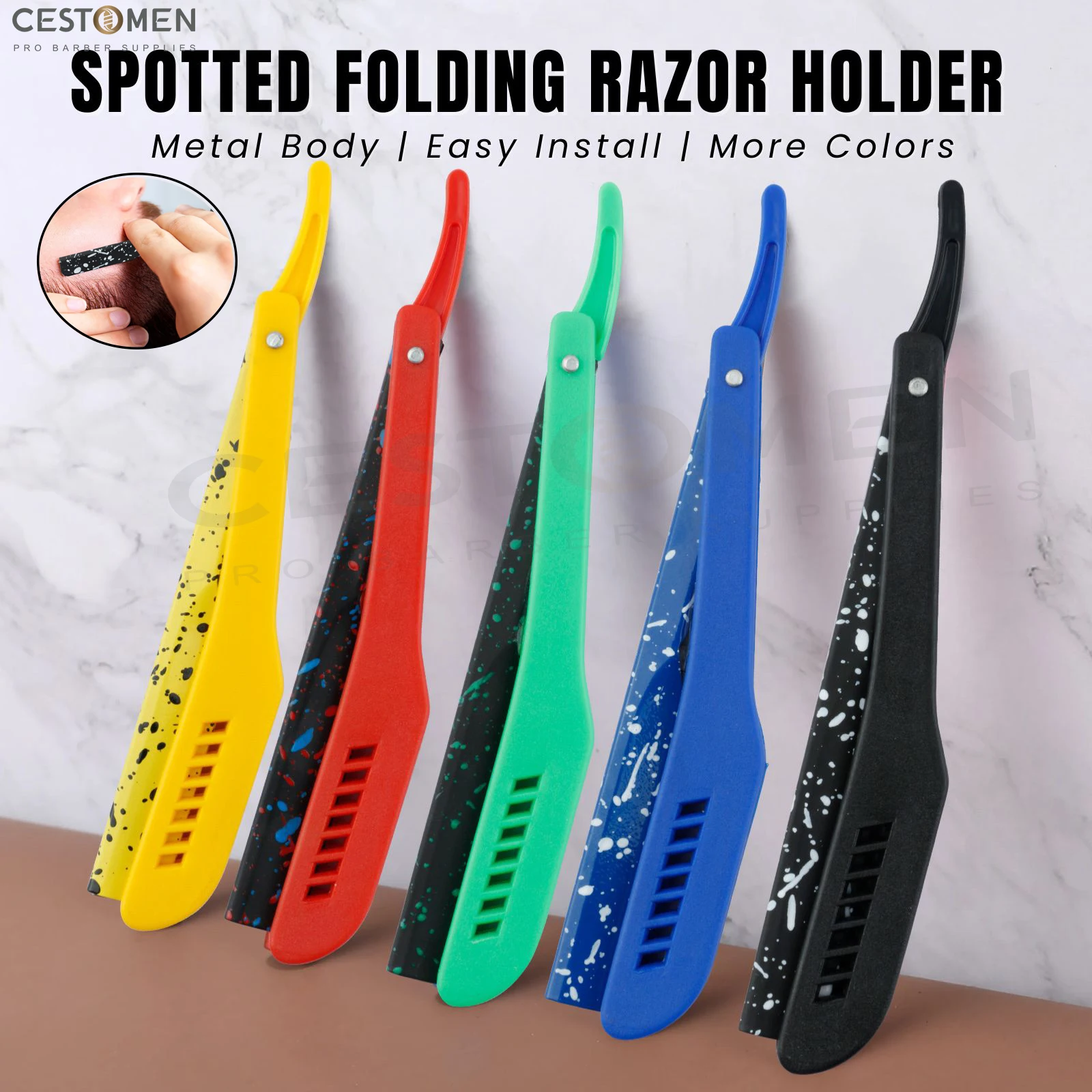 Camouflage Professionele Opvouwbare Scheren Scheermessen Voor Mannen Baard Trimmen Ontharing Gereedschap Kapper Veiligheid Scheermes Mes Houder