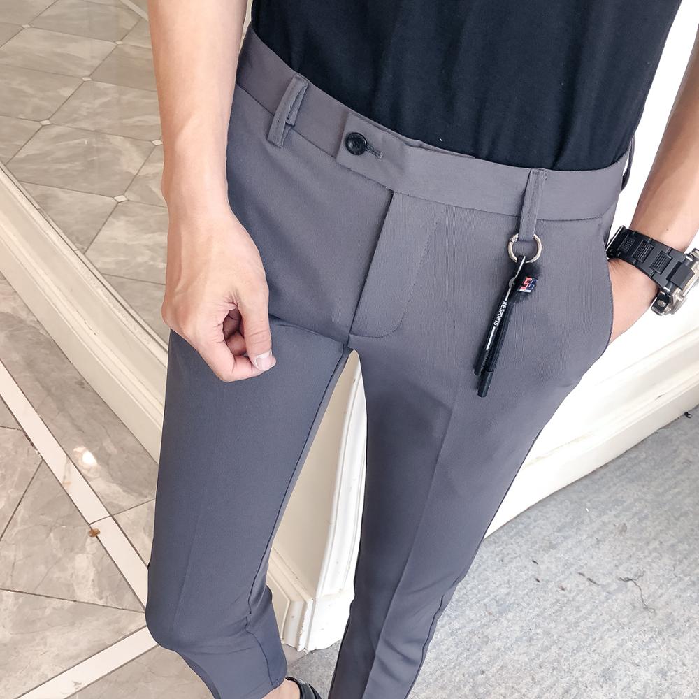 Korean Men Suit Pants Business Formal Pants for Men Slim Fit Ankle Length Dress Pants Men Clothing All Match 34-28