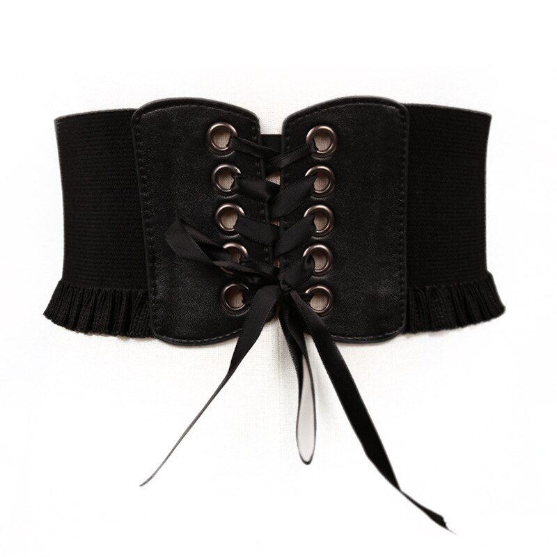Cinturón ancho de cuero PU suave para mujer, corsé de encaje blanco y negro, cinturón femenino para vestido de boda: black style 2