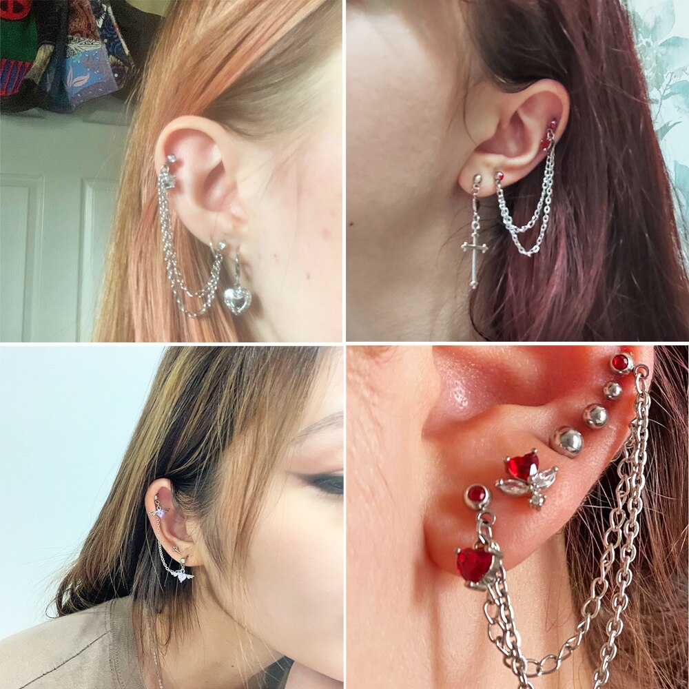 1Pc Chirurgisch Staal Cz Gem Oor Tragus Kraakbeen Piercing Zirkoon Dangle Chain Earring Conch Oor Stud Helix Piercing Body sieraden