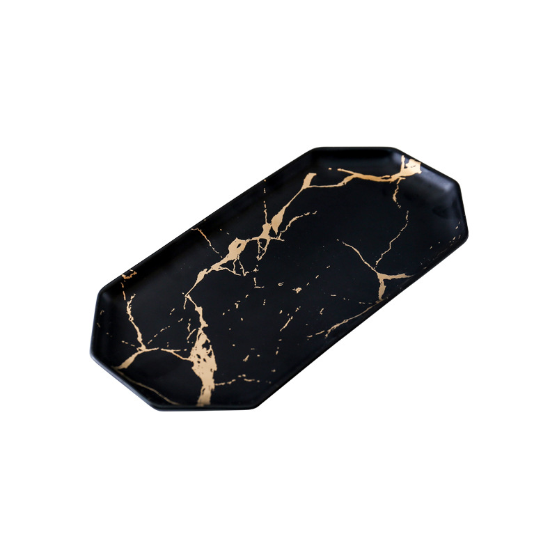Marmer Matte Goud Zwart En Witte Keramische Servies Plaat Koude Schotel Plaat Westerse Steak Plaat Fruitschaal Sushi Platepizza Plaat: Black