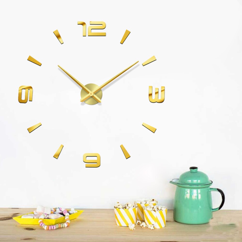 Self-Adhesive Golden DIY Wall Clock Frameless Large Digital Modern Clock Watch Apartment Decorations Room Decor Wall Cloc
