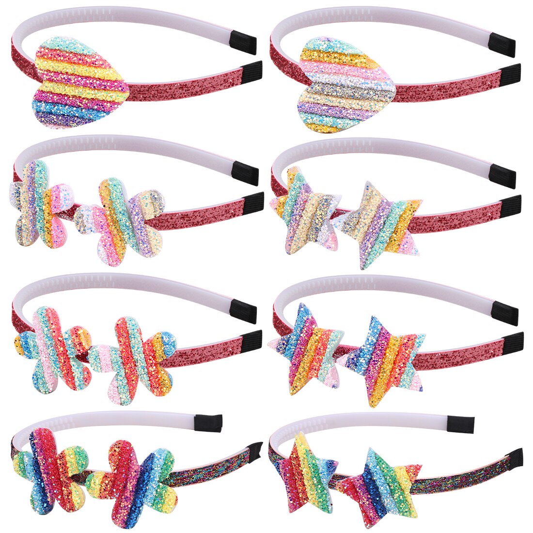1 Pza niñas diademas de purpurina niños tierna diadema Color arcoíris flor forma de estrella y corazón brillante mujeres accesorios para el cabello
