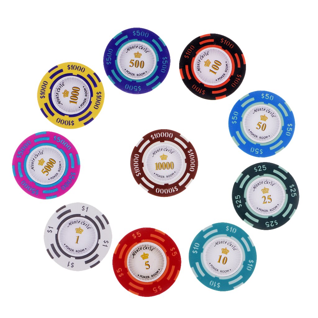 10 Pcs Poker Chips Gaming Board Game Casino Levert Texas Hold'em Spel Voor Volwassen Party Games Met Denominaties