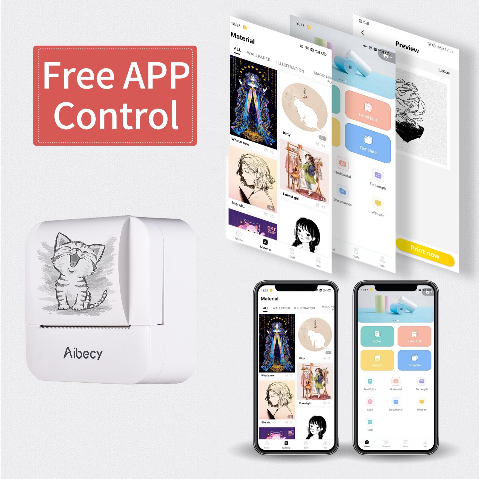 Mini Thermal Printer All-in-One Wireless Portable Photo Printing Machine 203DPI 57mm Printer Size Support Android iOS