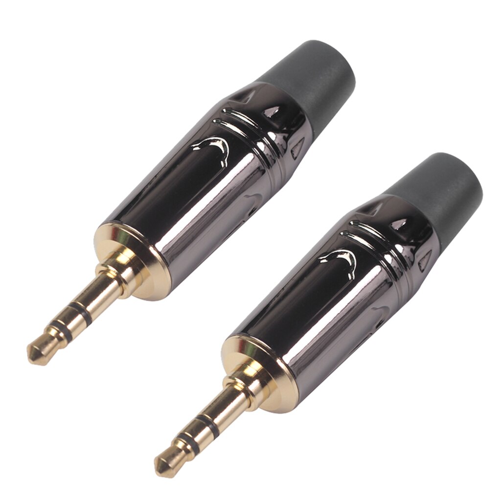 2Pieces 3.5mm Stereo Jack Male Plug Gold-plated Headset Audio Adapter Black