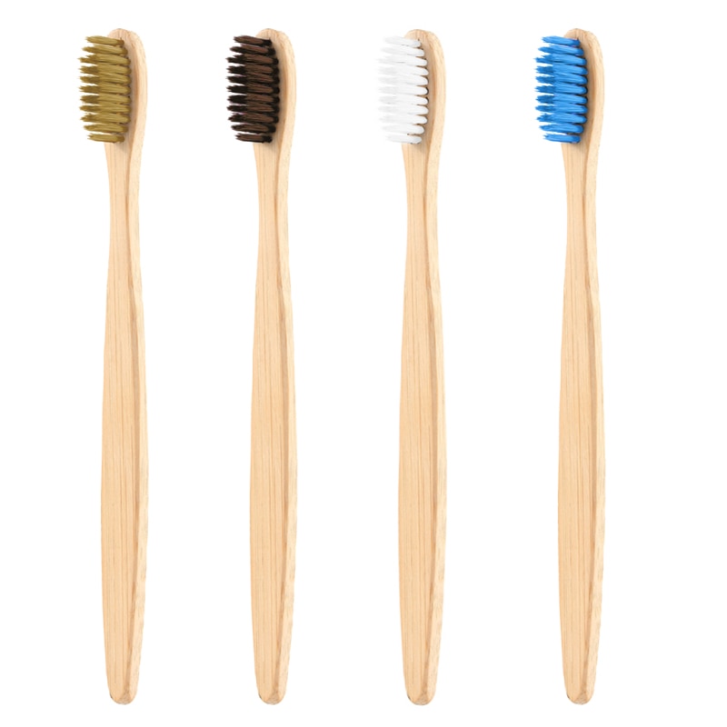 4 färg tandborste naturlig bambu tandborste platt bambu skaft mjuk borst tandborste vuxen tandborste tänder rena verktyg