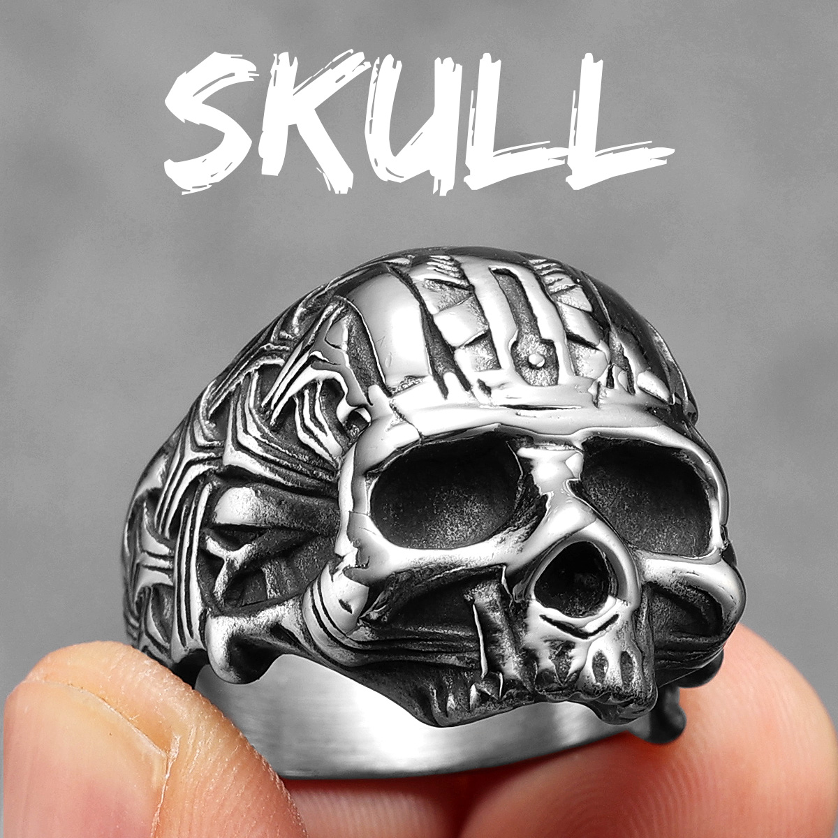 Anillos tallados de calavera para hombre, joyería de acero inoxidable para mujer, gótico, Punk Rock, cosas geniales Vintage, accesorios de , al por mayor: 8 / Verde