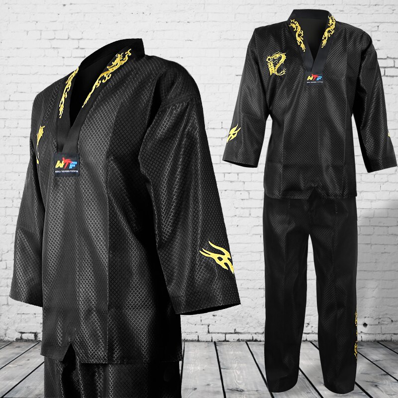 Czarny taekwondo jednolite taekwondo dobok wtf taekwondo ubrania dobok jednolity pas dobok taekwondo darmowa wysyłka