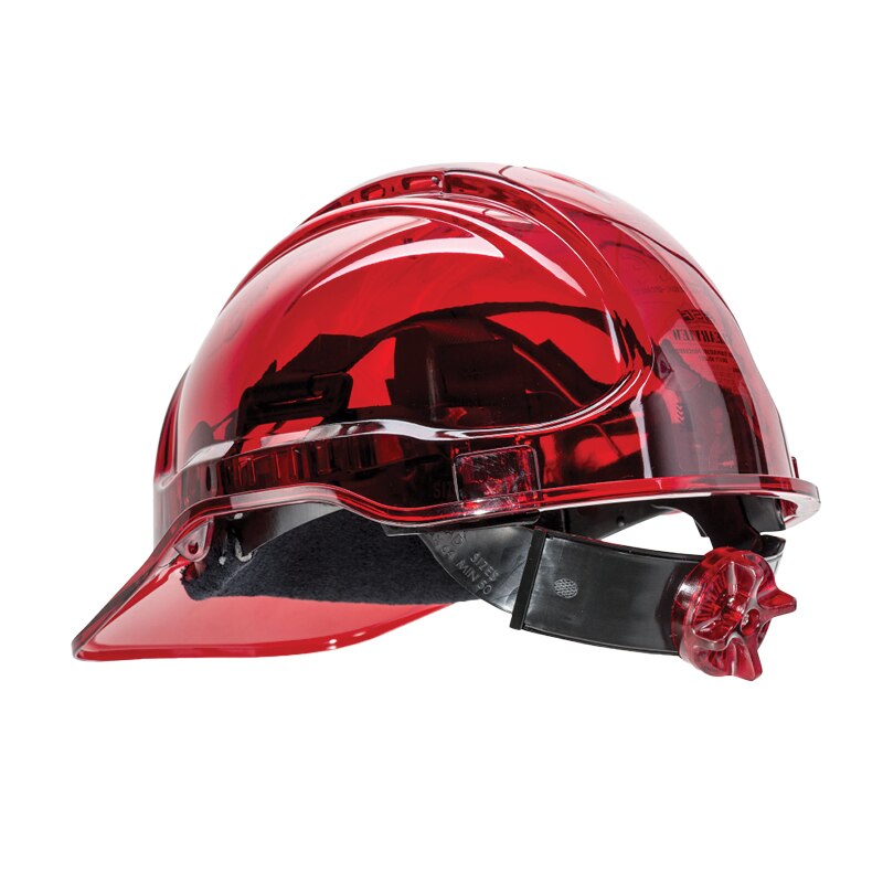 Casco de seguridad Portwest, gorro de trabajo con certificado CE, translúcido, Hi Vis, ajustable, para PC: Rojo