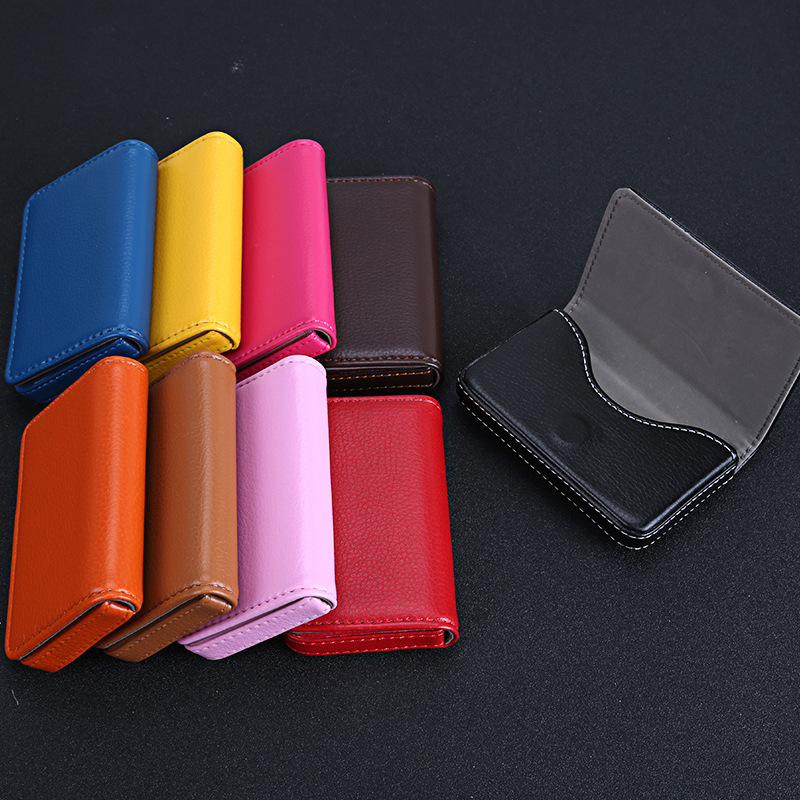 1pc PU Leather Business Card Holder With Magnetic Buckle Slim Pocket Name Card Holder Large Capacity Portable Credit Card Case