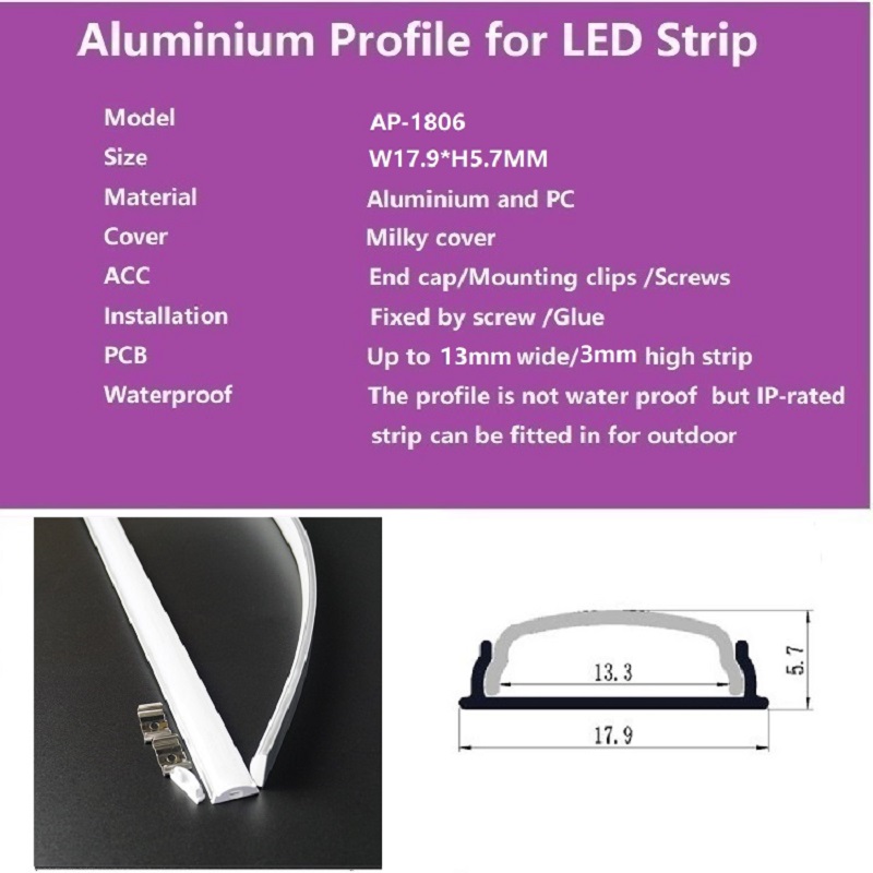 5 stk  of 50cm flad u type 6mm højde slank led aluminiumsprofil, fleksibel led kanal, bøjelig mat diffusorstang lyshus