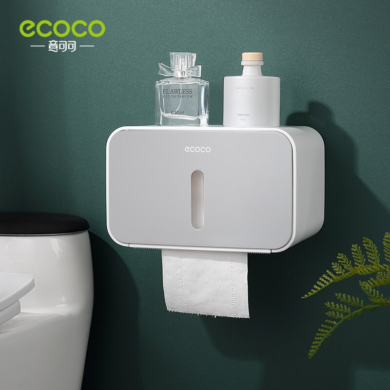 ecoco Waterproof Toilet Roll Holder,Toilet Paper Box,Bathroom Storage,Wall Mounted Tissue Box, Paper Roll Holder for Hotel Home: gray