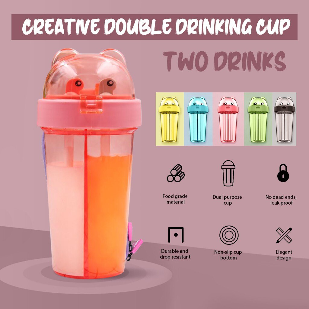 A Cup Of Dual-purpose Plastic Water Cup Outdoor Portable Children's Straw Cup