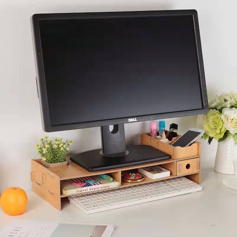 Multi-function Desktop Monitor Stand Computer Screen Riser Wood Shelf Plinth Strong Laptop Stand Desk Holder for Notebook TV