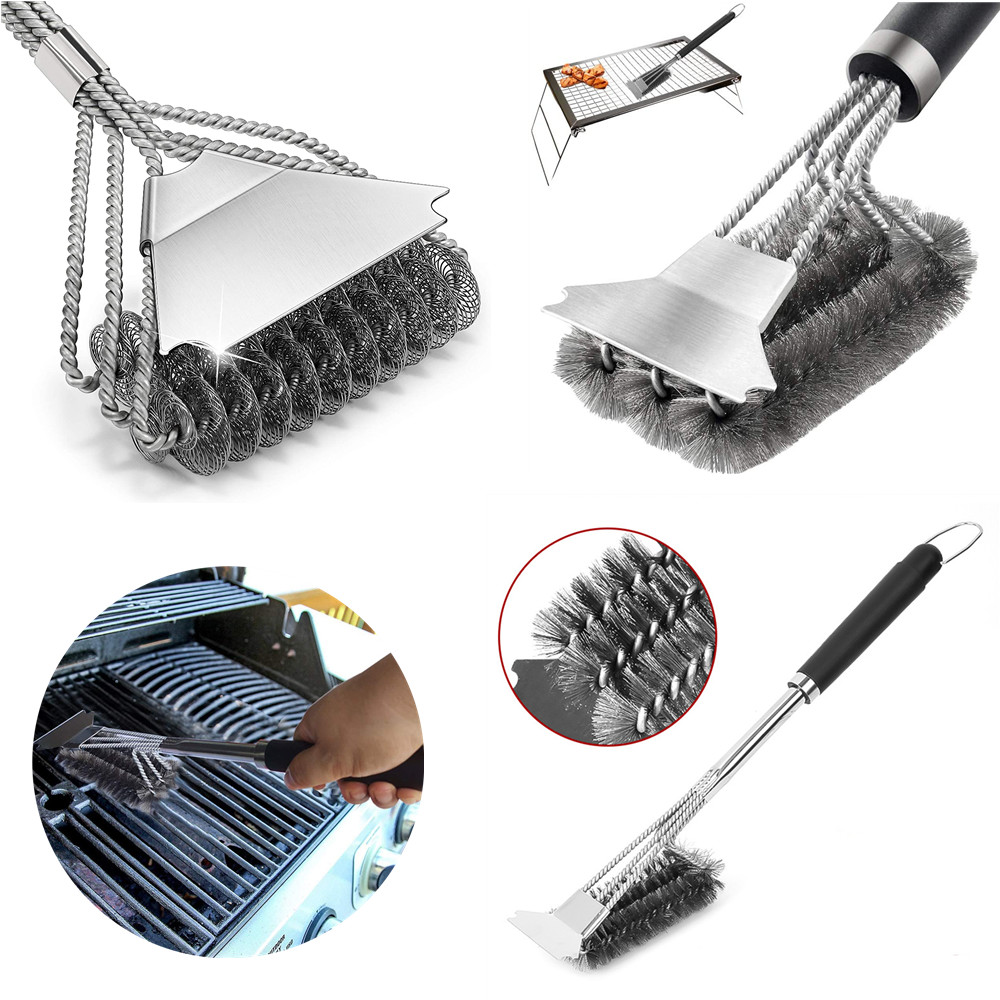 Barbecue Grill Brush Scraper Non-stick Long Handle Stainless Steel Wire BBQ Clean Tool Grills Cleaning Brush Kitchen Accessories