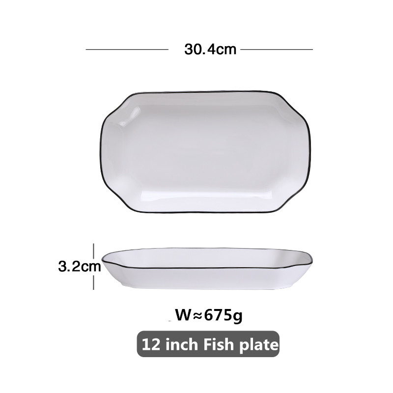 White Dinner Plate Set Ceramic Kitchen Plate Tableware Set Food Dishes Rice Salad Noodles Bowl Soup Kitchen Cook Tool 1pc: 30.4 cm fish plate