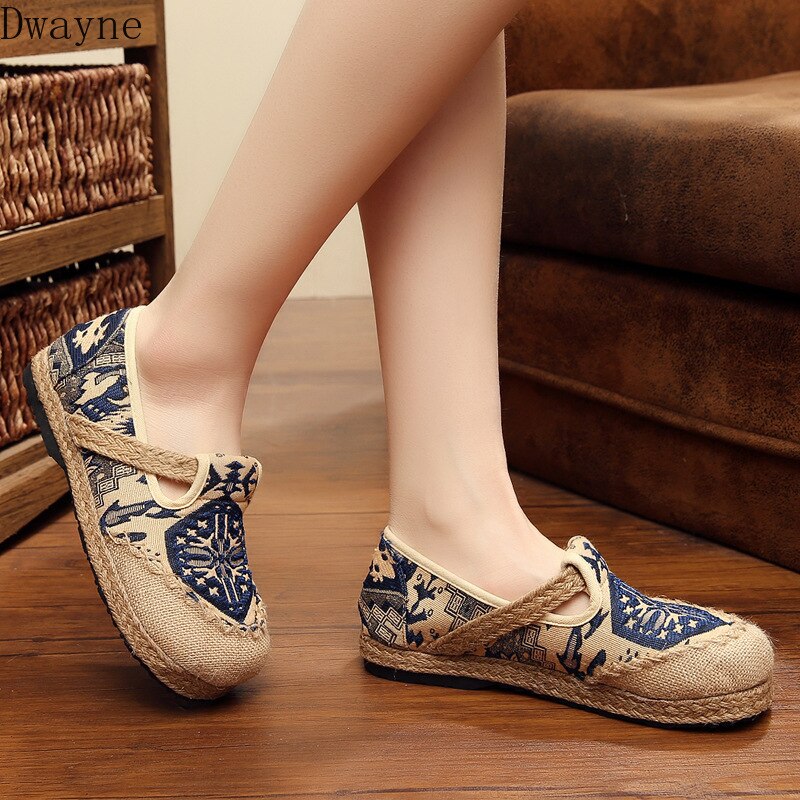 round head cotton and linen national wind shoes summer pedal linen shoes breathable lazy flat shoes