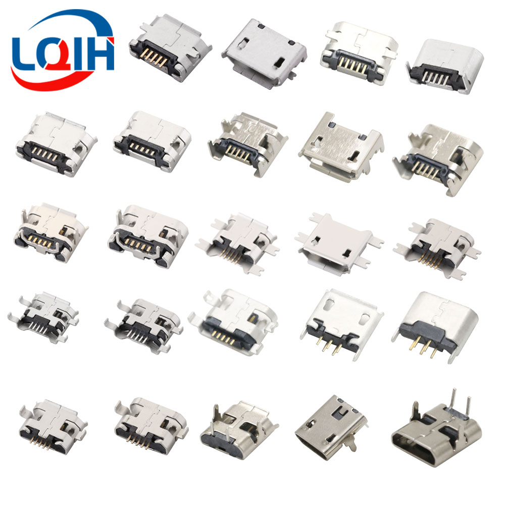 Conector Micro USB 2 de 5 pines, conector hembra DIP SMD para teléfono, tabletas, altavoces, etc., puerto de carga, enchufe de alimentación v8, 10 Uds.