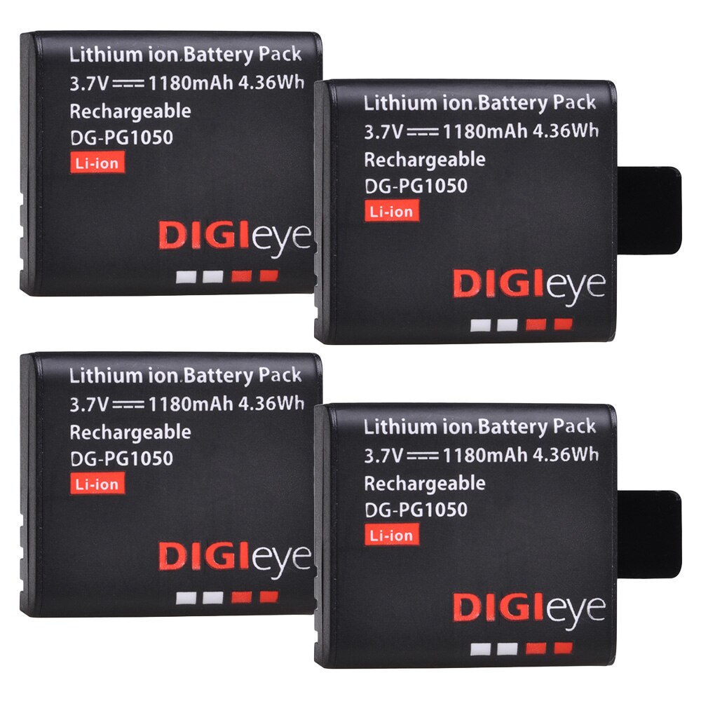 Batterie 1180mAh PG1050 + chargeur LED double USB, pour SJCAM SJ4000 SJ5000 SJ5000X pour EKEN H9 H9R H8R H8 GIT PG900 AKASO EK7000: 4 batteries