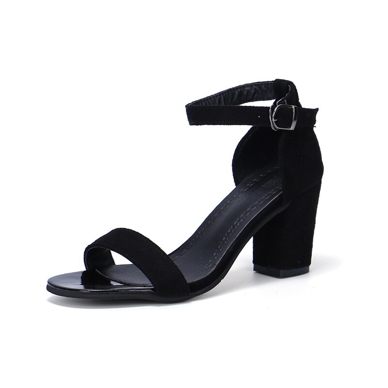 Jonge vrouwen Koreaanse dikke hoge hakken effen kleur vis mond open teen ondiepe mond suède hoge hakken antislip slijtvaste schoenen: black / 40