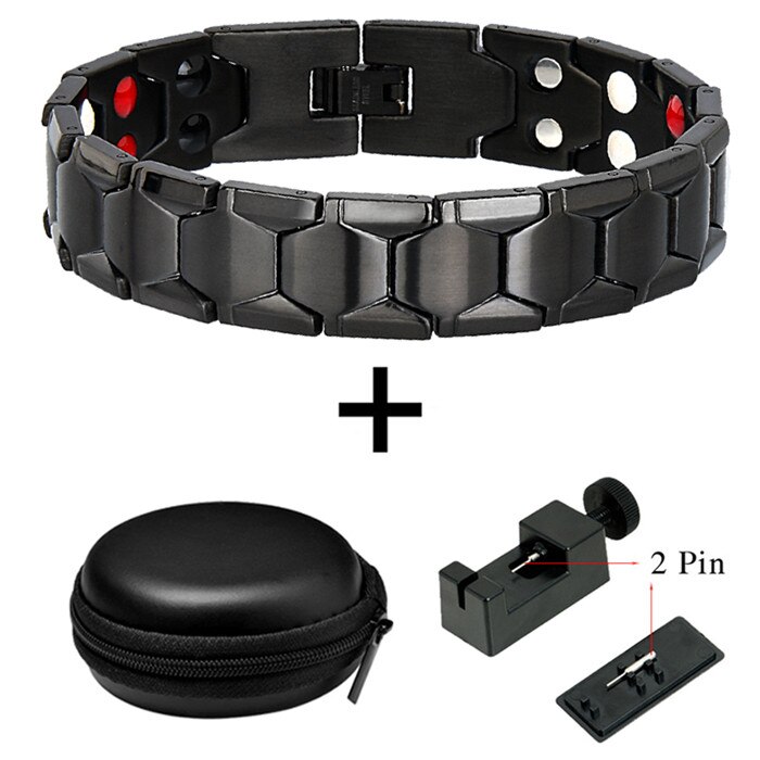 LITTLE FROG Health Magnetic Therapy Bracelet Men Jewelry Black 316L Stainless Steel 4 Elements Bracelets & Bangles 10239: 10239 Set