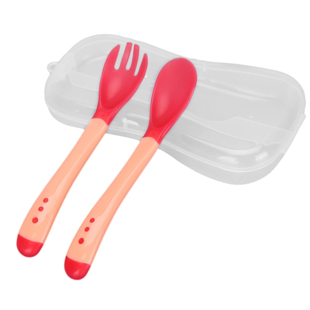 Bebé cuchara Temperatura de detección niño Tenedor de silicona arco alimentación de bebé cuchara Sensor de temperatura cucharas: A