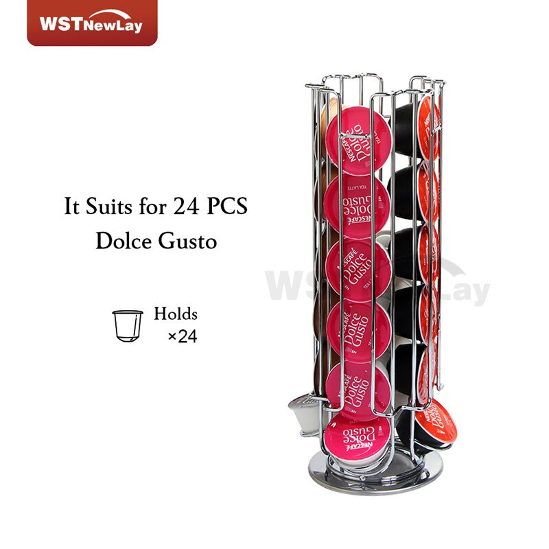 Roterbar kaffepudeholder jern forkromning display kapsel rack stativ opbevaringshylder til dolce gusto kapselholder: B