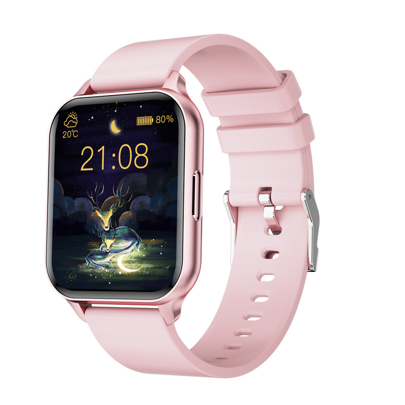 Smart Horloge Mannen 1.7Inch Full Touch Bloeddruk Smartwatch Vrouwen Horloge Temperatuur IP68 Waterdichte Klok Sport Fitness Tracker: Pink