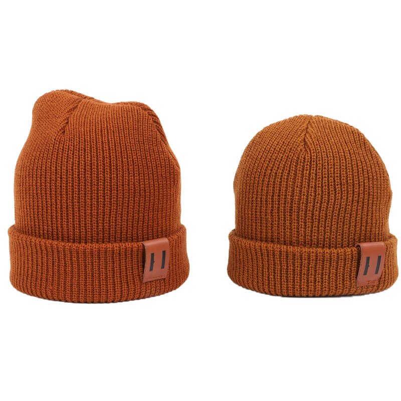 2PCS/LOT Mom Baby Hat for Boy Girl Knit Hat 8 Colors Solid Color Kids Beanie Cap for Adult Children Family Matching Caps: Coffee S and L