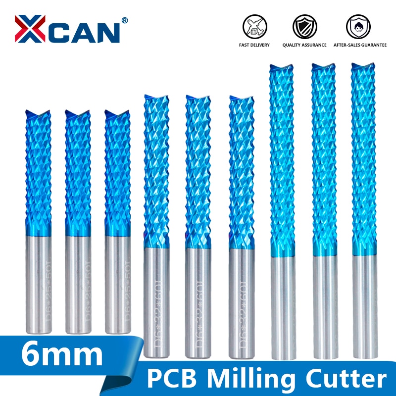 XCAN Corn Milling Cutter 6mm Shank Carbide PCB Milling Bit End Mill Nano Blue Coated CNC Router Bits For Engraving Machine