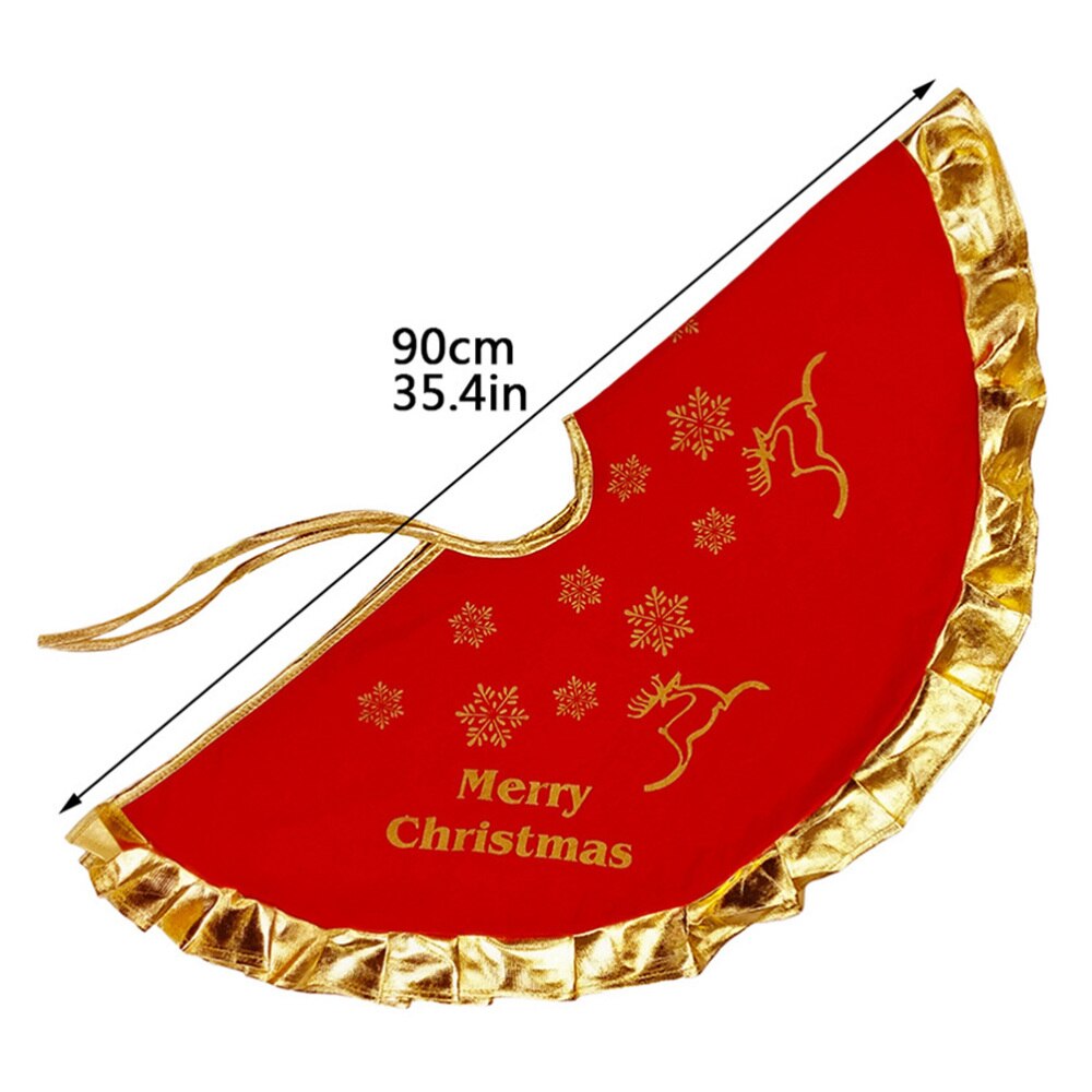 90CM Christmas Tree Skirt Felt Print Bear Xmas Tree Base Decoration Apron Wrap