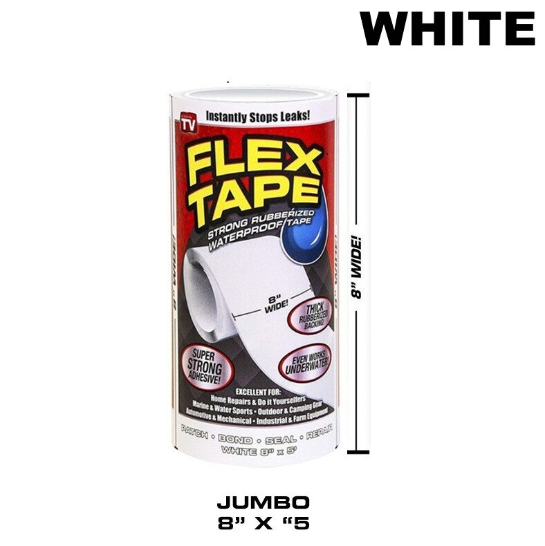 50% OFF 3 Color Flex Strong Rubberized Waterproof Tape Adhesive Super Thick Pro Formula Black White Clear: 20CM WHITE