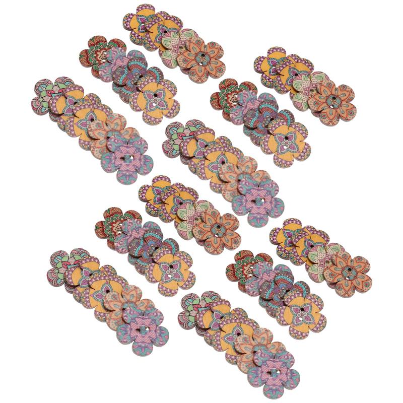 100pcs Exquisite Wooden Clothes Button DIY Decor Flower Button Accessory: Flower