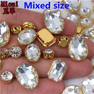 Micui 30PCS Glas Naaien Steentjes met Goud Koper Claw Crystal Naaien Klauw Strass Glitter Strass Voor Kleding MC735: Random mixed shape