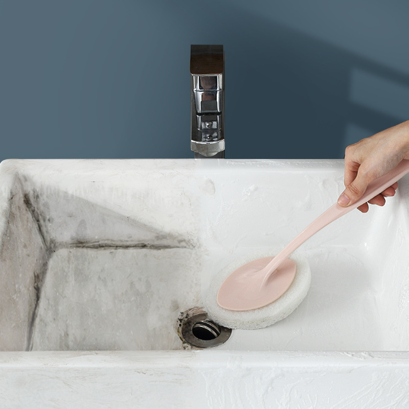 Escova de limpeza de piso de banheiro, esponja mágica para lavar louça, borracha multifuncional de plástico com cabo longo, utensílio de cozinha para casa