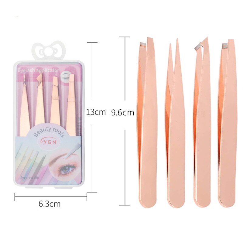 Juego de 3 unids/set de depilación de Punta inclinada de Metal, Mini pinzas para cejas, extensión de pestañas, pinzas de injerto, pinzas, herramientas de maquillaje