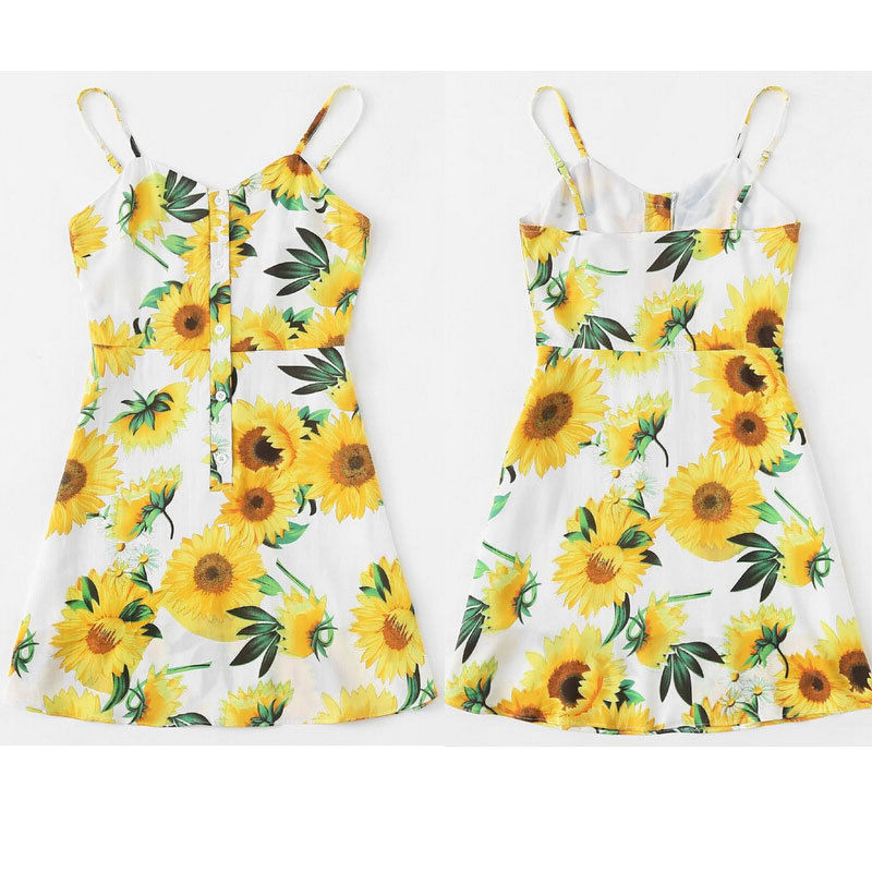 vrouwen Boho Bloemen Jurk Dames Chiffon Zomer Feestavond Strand Korte Mini Jurk Zonnejurk Nieuw in: Geel / L