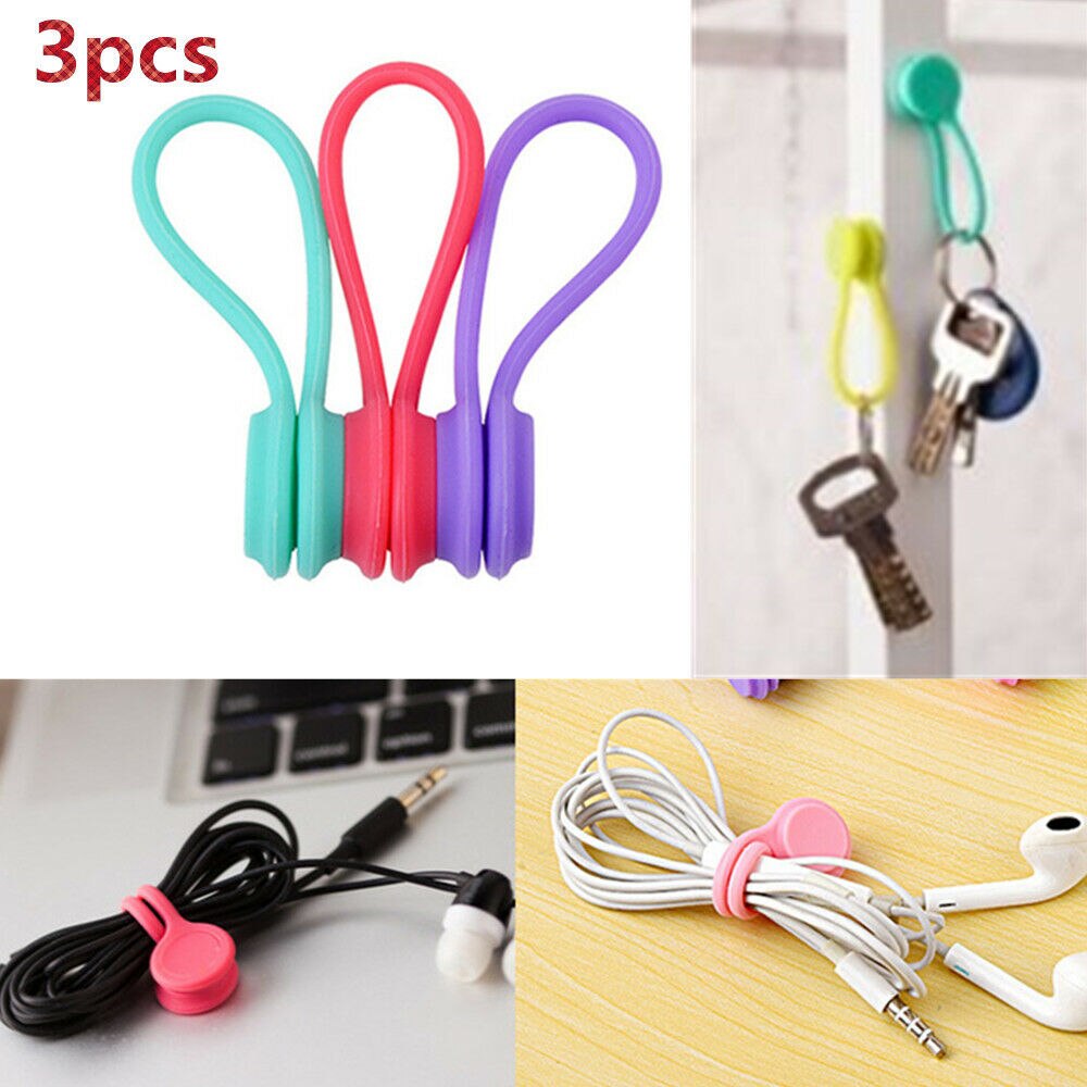 3 uds magnético corbata Cable organizador auriculares enrollador Cable auriculares Clip ser