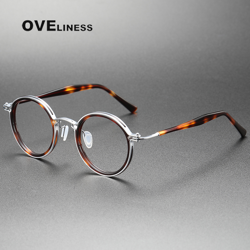 Jahrgang Runde Acetat Titan Brille Rahmen Männer Myopie Optische Brillen Rahmen Frauen Korea Luxus Brillen