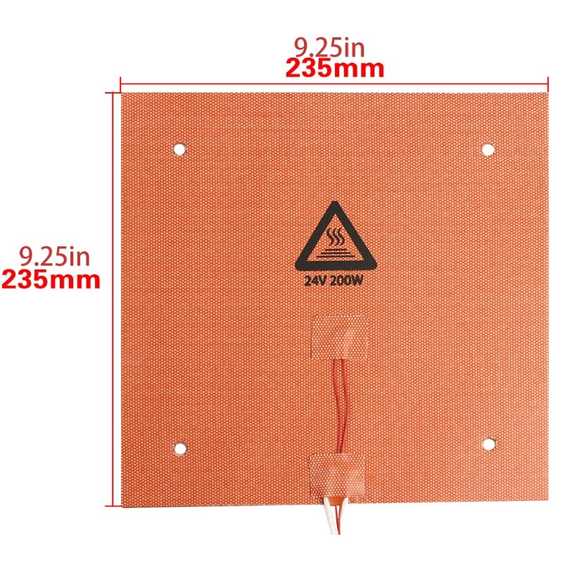 Almohadilla de cama de calentador de silicona impermeable para impresora 3D, 235x235mm, 24V, 200W, Ender-3: 24V 200W