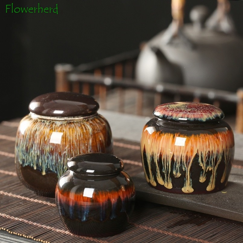 Gourd Ceramic Porcelain Tea Caddy Teaware Kiln Turned Pot Household Sealed Storage Pot Tea Storage Tea Container Tea Cans