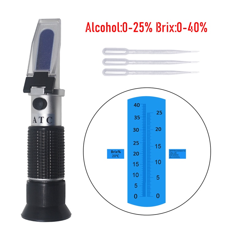 Håndholdt atc refraktometer alkohol 0-25% 0-40%  brix sukker druesaft koncentrationsmåler densimeter